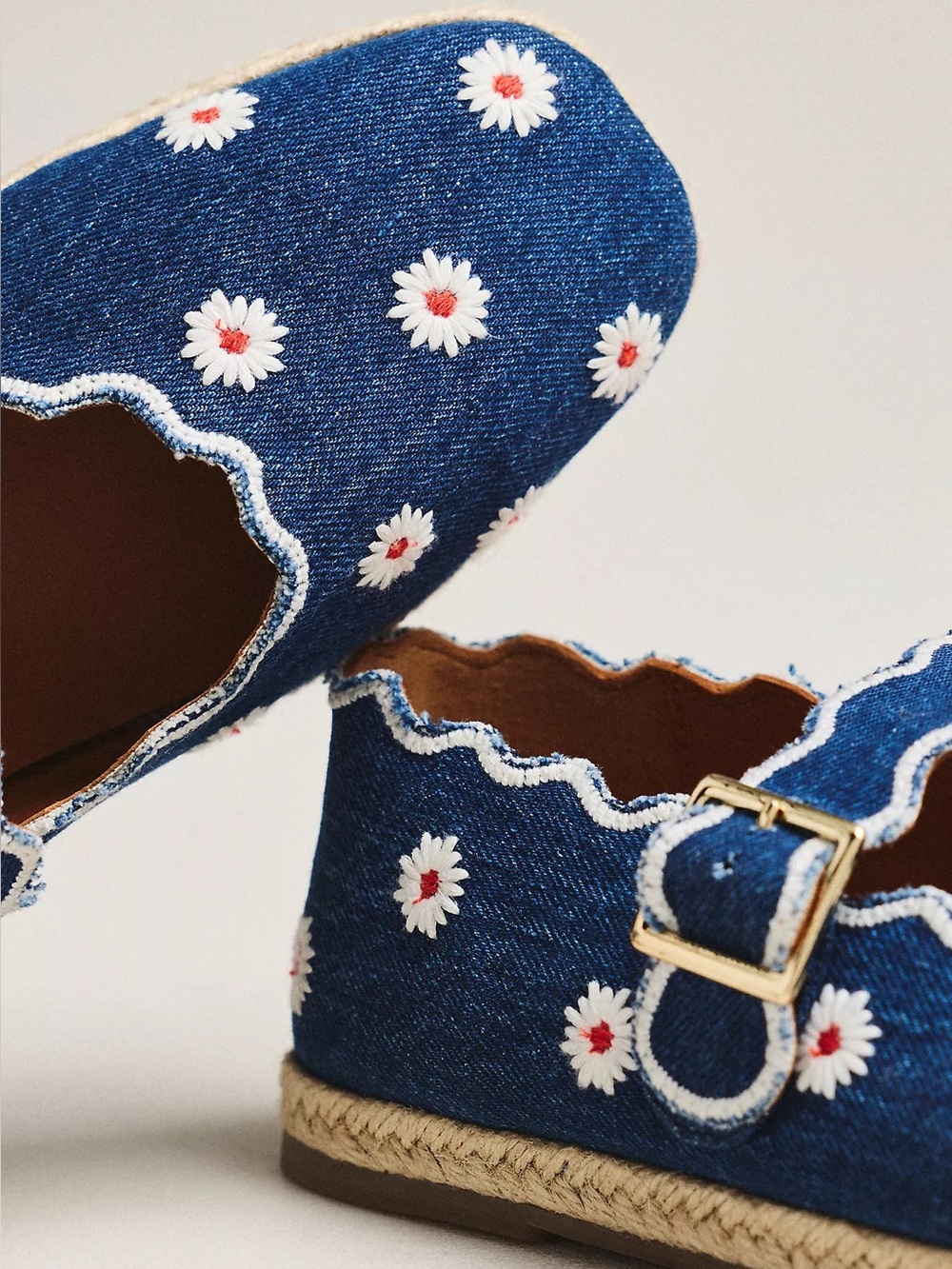Maeve Anthropologie scalloped edge espadrille Mary Jane,NWB,39 (8.5) daisy denim - Picture 2 of 5